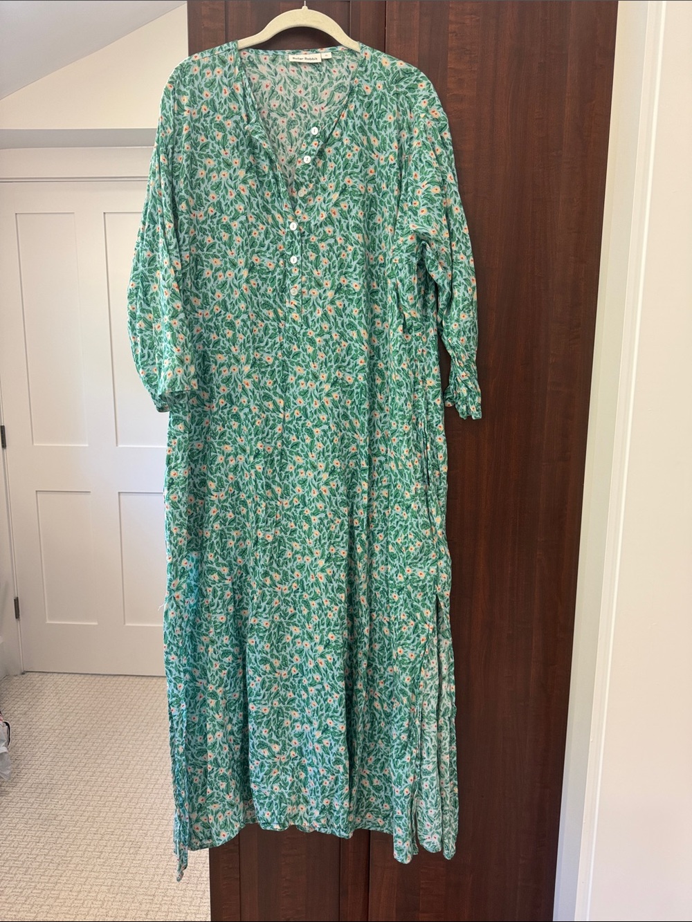 Roller Rabbit Teal Green Floral Button-Front Maxi Dress